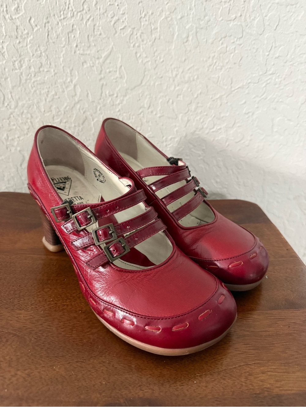 John Fluevog Operetta Red Triple-Buckle Mary Jane Heels